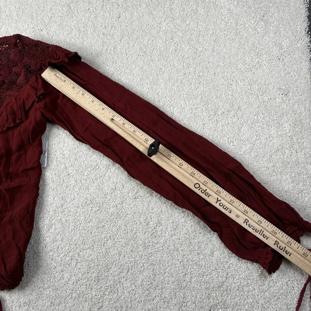 Free People Top Women's Size Small Maroon Lace‎ Open Back Long Sleeve Tie NWT